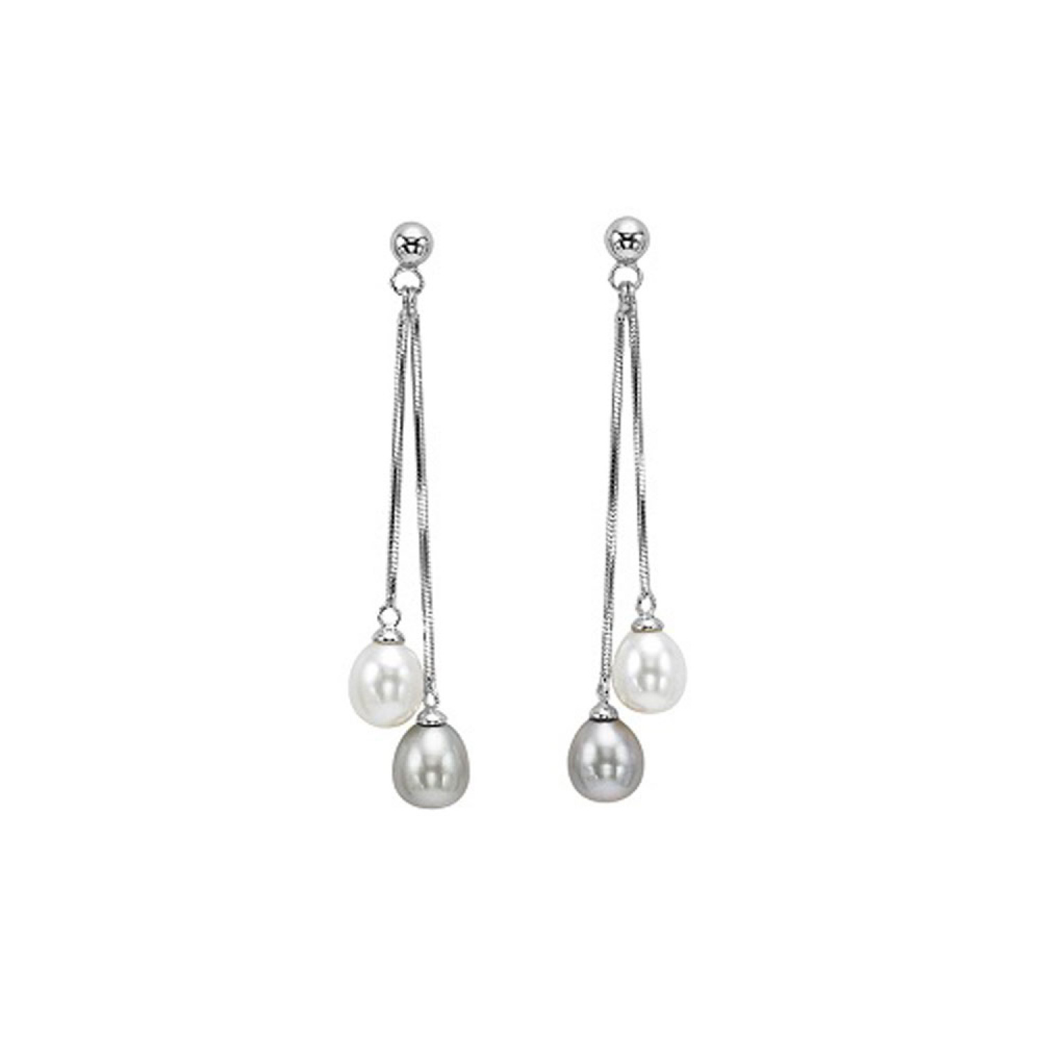 Sterling Silver Fresh Water Double Pearl Dangle Earrings