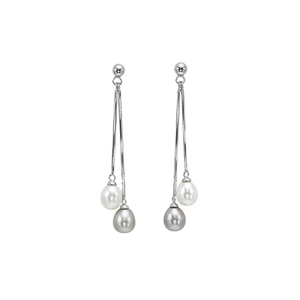 Sterling Silver Fresh Water Double Pearl Dangle Earrings