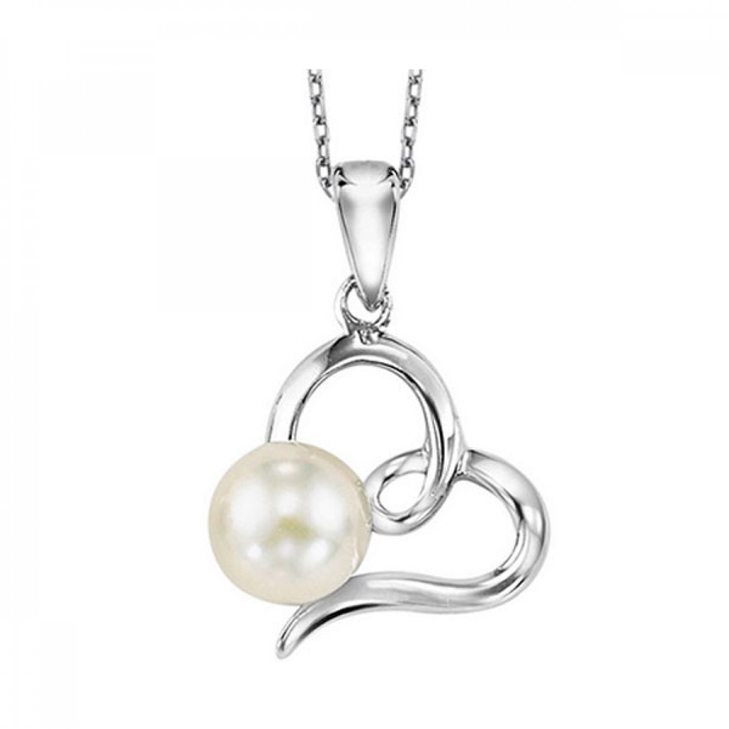 Sterling Silver Freshwater Pearl & Heart Frame Pendant & Chain