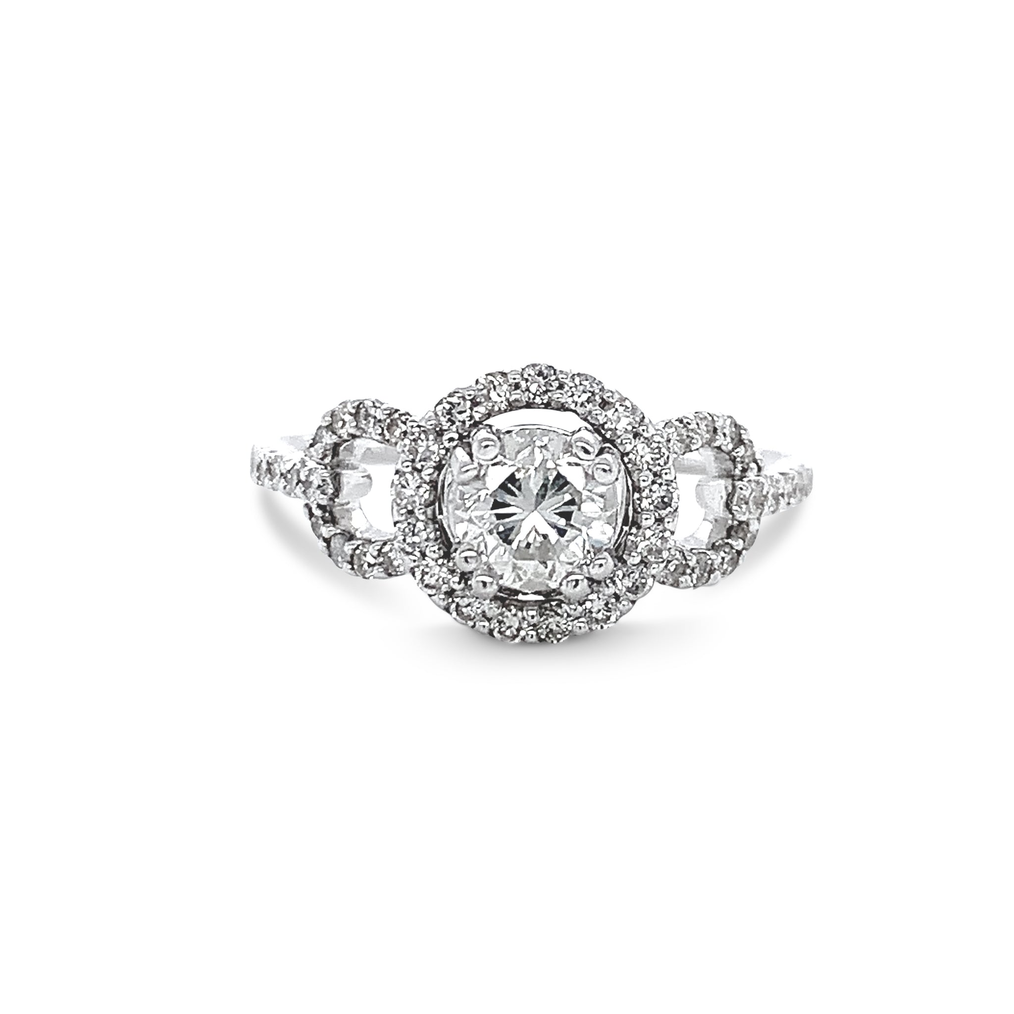 14 Karat White Gold 1.05 Total Weight Round Diamond Pave Circle Wedding Ring