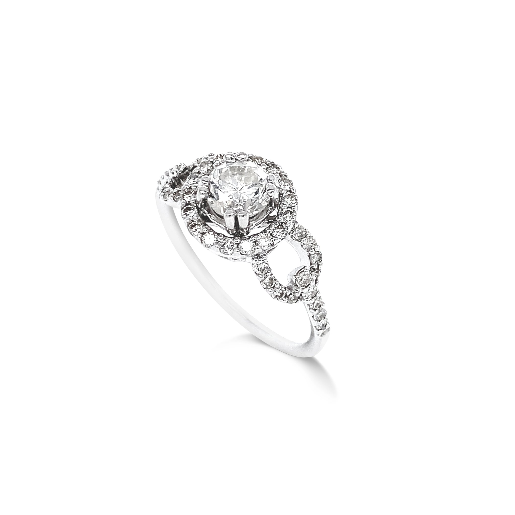 14 Karat White Gold 1.05 Total Weight Round Diamond Pave Circle Wedding Ring
