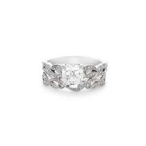 14KT White Gold 1.68 Carat Total Weight Cushion Cut Micro Pave Wedding Set
