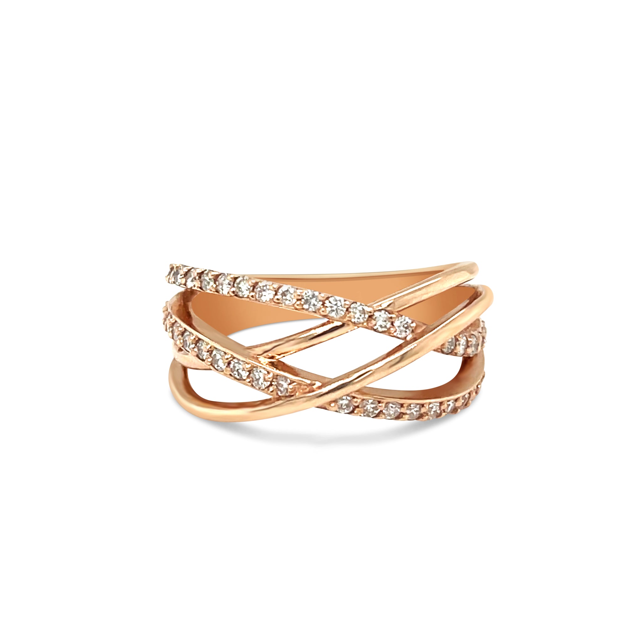 Rose Gold Diamond Pave Criss-Cross Fashion Ring
