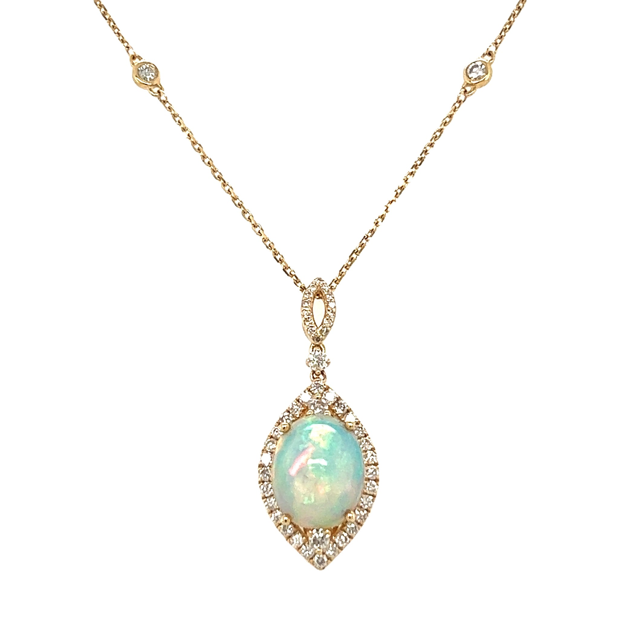 14KT YG Ethiopian Opal & Diamond Pendant