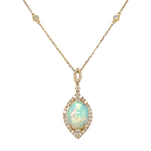 14KT YG Ethiopian Opal & Diamond Pendant
