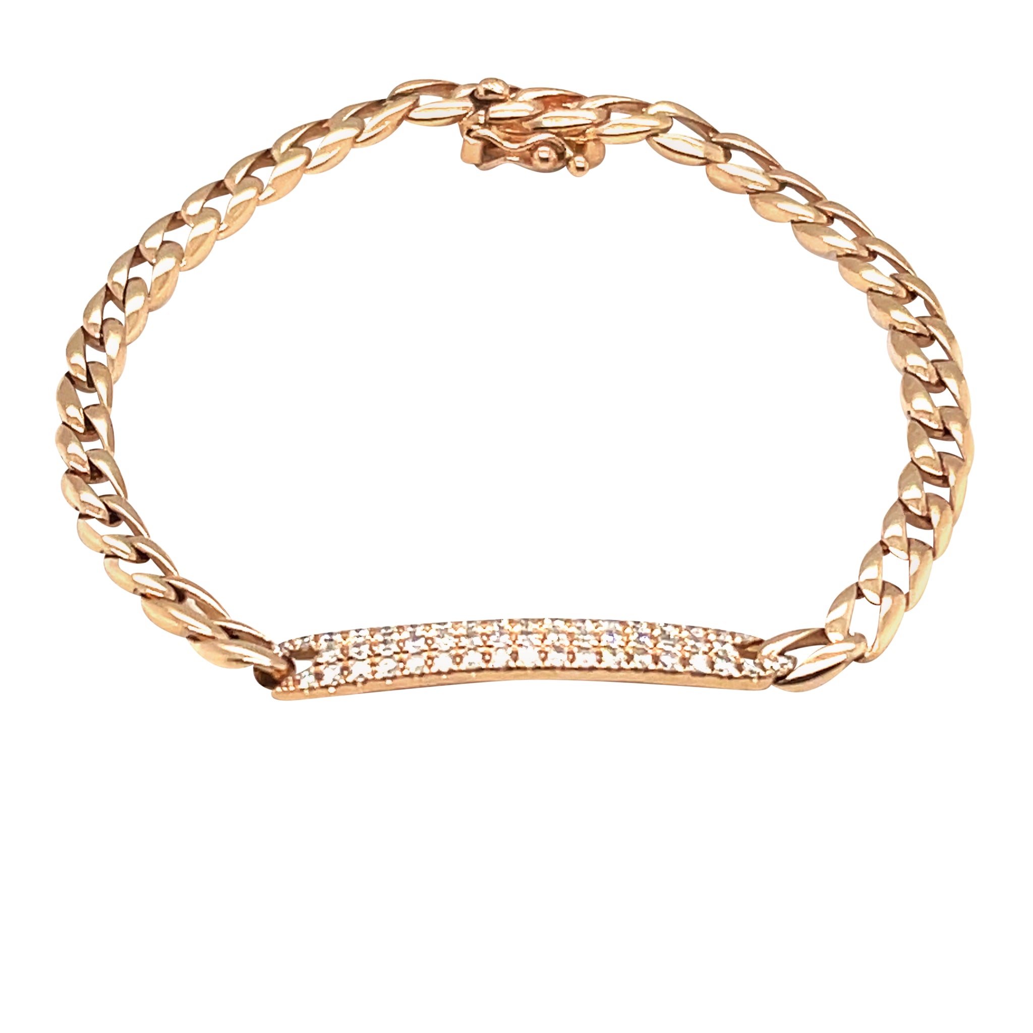 Diamond Pave Bar & Cuban Link Rose Gold Lady's Bracelet