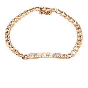 Diamond Pave Bar & Cuban Link Rose Gold Lady's Bracelet