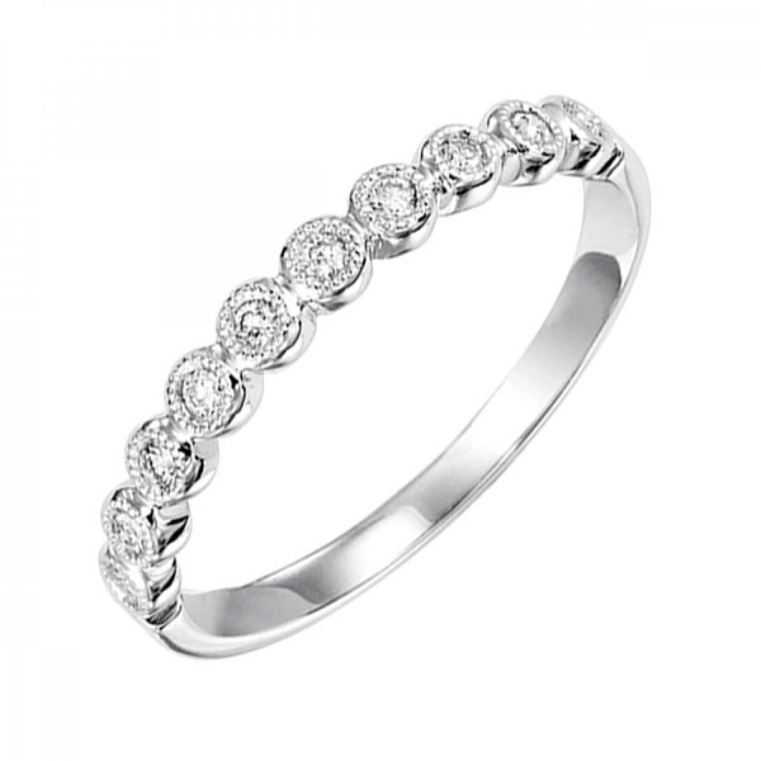 14KT White Gold Bezel Set Round Brilliant Diamond Stackable Band