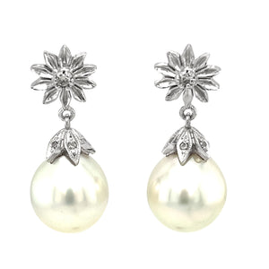 South Sea Pearl and Diamond Pierced Earrings