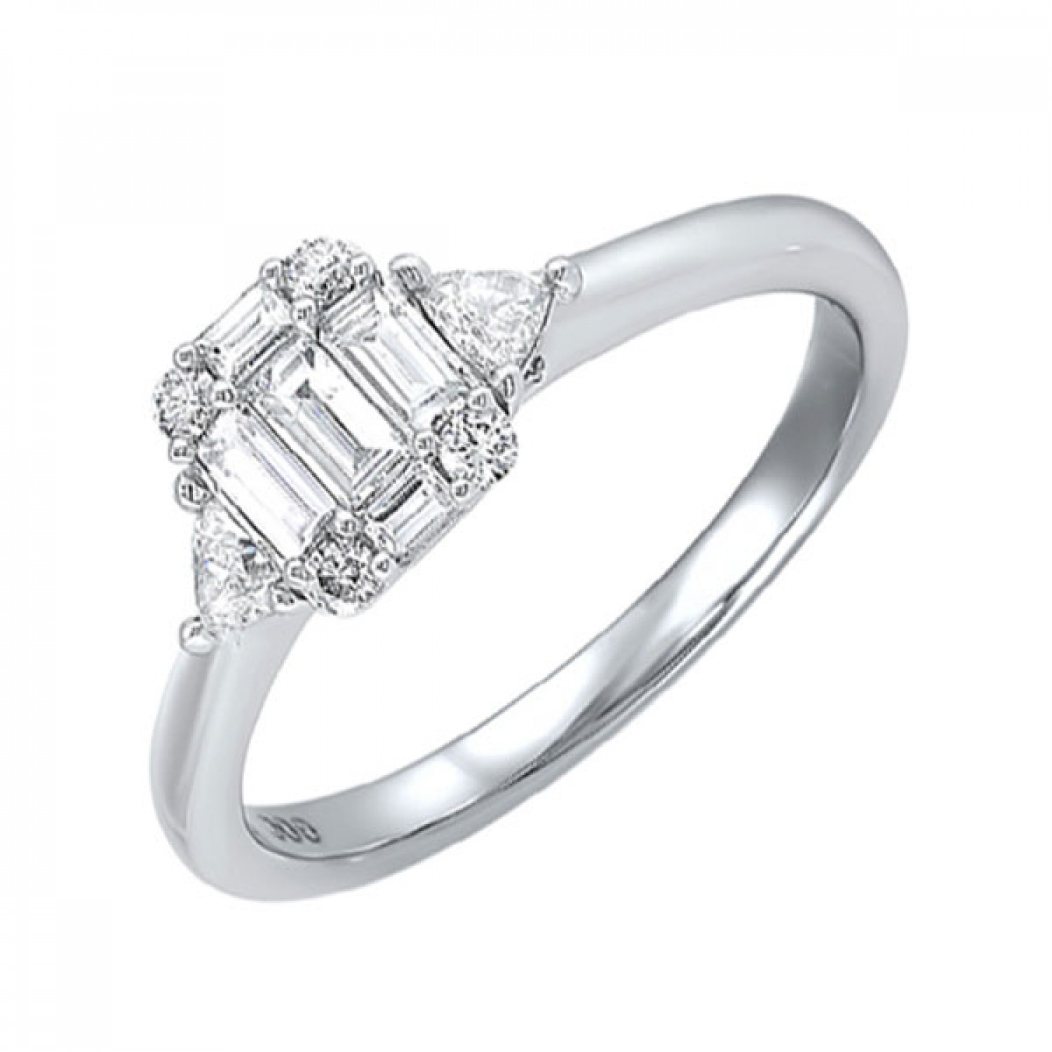 14KT White Gold Round Brilliant and Baguette Mosaic Diamond Ring