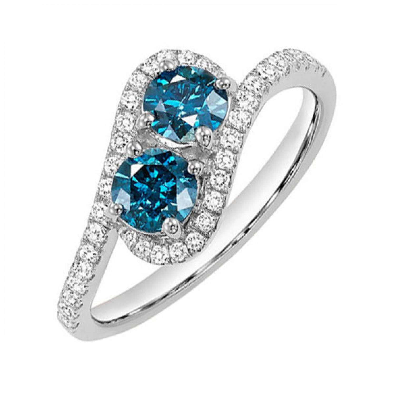14KT White Gold Round Brilliant Blue Diamond Ring