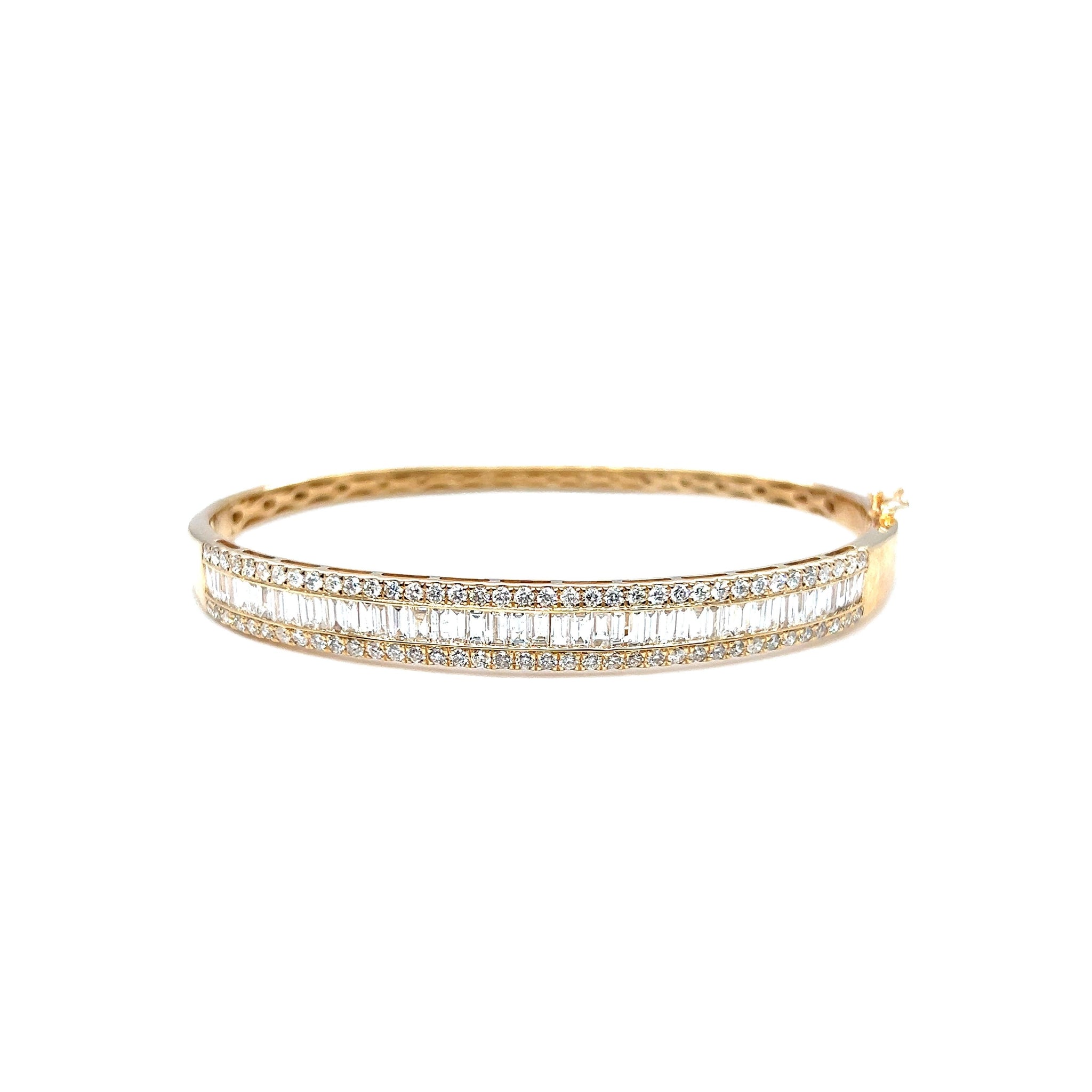 14KT Yellow Gold Round & Baguette Diamond Bangle Bracelet