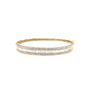 14KT Yellow Gold Round & Baguette Diamond Bangle Bracelet