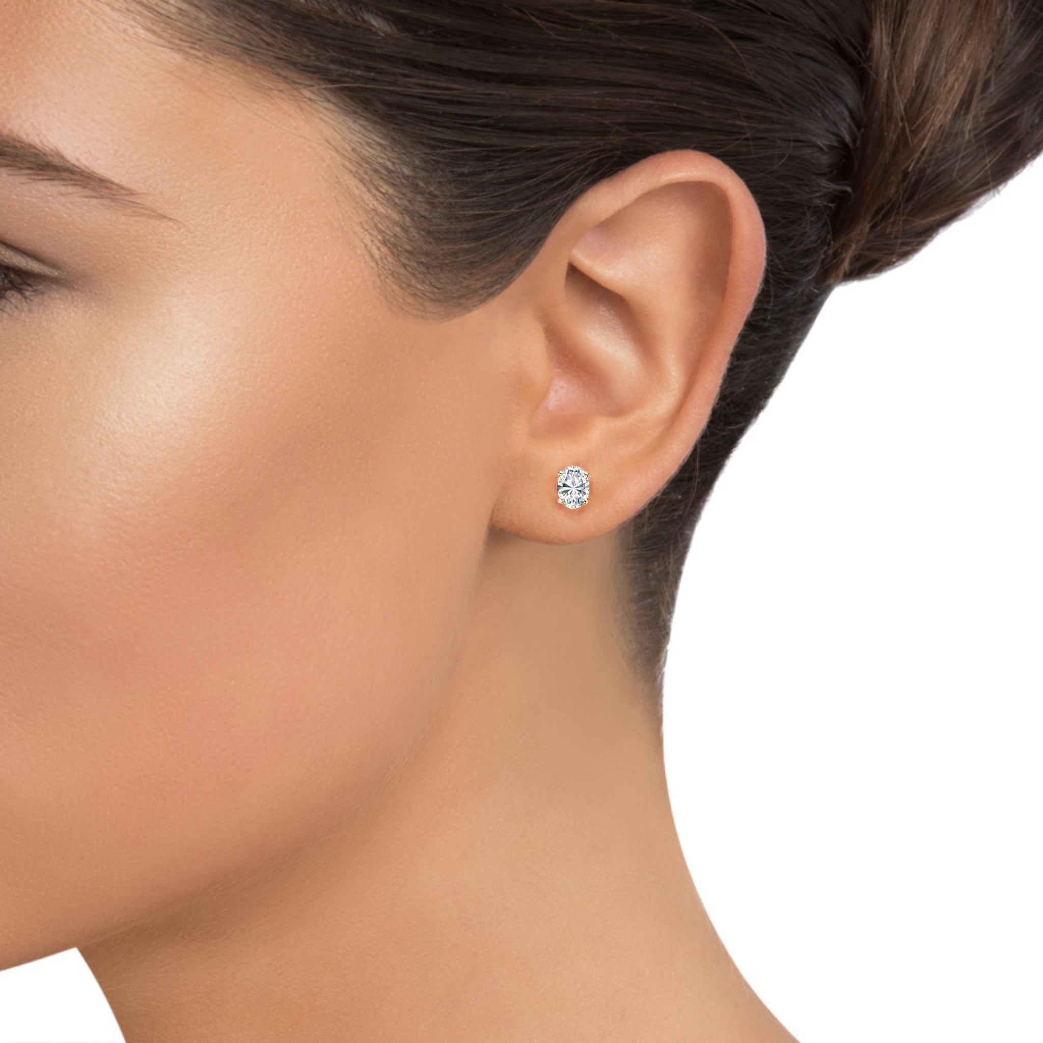 14 Karat Oval Diamond Stud Earrings